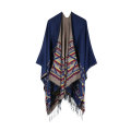 New Fashion Women's Plaid Blanket Scarf Open Front Color Block Reversible Wrap Shawl Poncho Cape